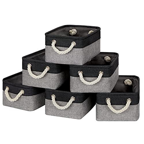 Temary Fabric Storage Baskets 6 Pcs Small Cloth Basket for Shelves Collapsible Decorative Storage Organizer Small Canvas Storage Bins with Handles (Black,11.8L x 7.9W x 5.3H inches) - color: Black&grey, size: 11.8L x 7.9W x 5.3H inches (6pcs)