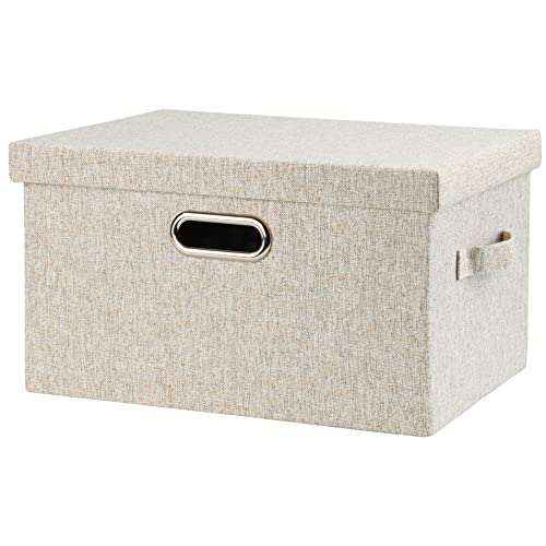 Graciadeco Medium 15" 21 Quart Collapsible Stackable Storage Bins with Lids, 1 Pack Beige Foldable Fabric Closet Storage Boxes with Lids, Heavy-duty Linen Baskets for Bedroom - color: Beige, size: Medium -1 Pack