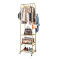 SUOERNUO Clothes Rack With Wheels and 3-Tier Metal Shelves,Clothing Rack For Hanging Clothes With 4 Hooks,Garment Rack Wardrobe Organizer for Small Space,Black (gold, 16.54 * 18.23 * 72.05) - color: gold