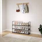 3-Tier Shoe Rack, Stores 12-15 Pairs of Shoes, Stackable & Adjustable, Space Saving Shelf Storage Organizer for Entryway, Hallway and Closet,Black