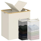 efluky Laundry Hamper with Lid, Double Laundry Hamper with 2 Removable Bags, 2 Section Laundry Basket with Bamboo Handles for Bathroom, Bedroom & Laundry Room, 140L (36.9 Gallon) Beige - color: Beige, size: 140L Dual