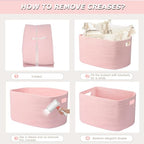 75L Large Woven Storage Basket, Pink Cotton Rope Laundry Hamper with Handles, 22”x17”x12” Rectangle Blanket Basket for Toys, Clothes, Pillows, Nursery and Living Room,Shelf Basket - color: Soft Pink