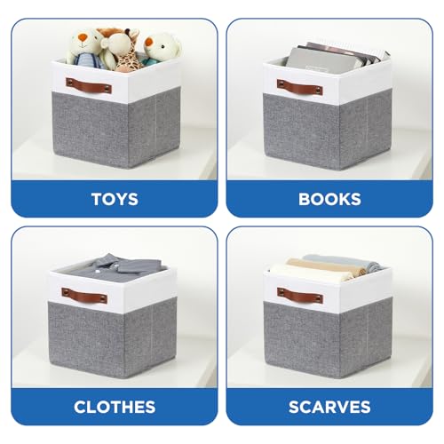 Temary Foldable Fabric Storage Bins with Lids, 2-Pack Storage Bin for Organizing Living Room, Closet Organization, Multi-Purpose Storage Boxes for Clothes (White&Grey, 10.5x10.5x10.5in) - color: White&Grey, size: 10.5×10.5×10.5