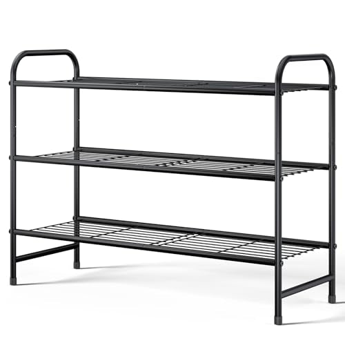 Kitsure Shoe Rack - Stainless Steel Shoe Organizer, Sturdy Shoe Rack for Closet and Front Door Entrance, Free Standing Shoe Shelf, Closet Organizers and Storage, 25.6" Wide - 3 Tier, Black - color: Black, size: 25.6" Wide - 3 Tier