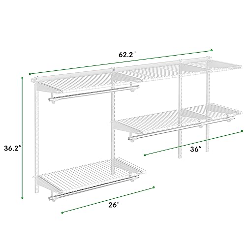 Tangkula 3 to 5 FT Custom Closet Organizer System Kit, Wall-Mounted Storage Organizer with Wire Shelving and Hanging Rods, Adjustable Closet Organizer Kit, Configurations Custom Closet for Bedroom - color: White, size: 3 to 5 FT