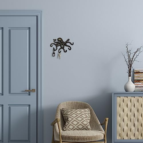 Key Holder for Wall, Octopus Wall Hooks Decorative for Hanging, Cast Iron Coat Hooks/Towel Hooks with 6 arms - Bronze - color: Bronze