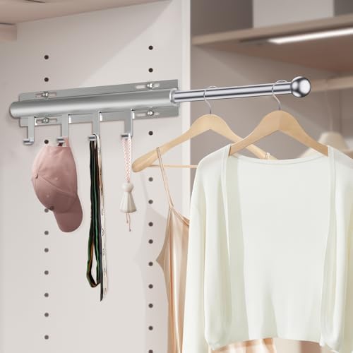 Supforce Valet Rod for Closets, 12" Valet Rod With 4 Hooks, Closet Organizer Slide Out Clothing Hanger Rods Extender Perfect for Suits,Dresses,Belt,Tie, Polished Chrome - color: Polished Chrome, size: 12IN With 4 Hooks