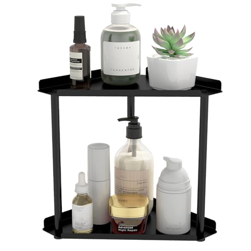Jesginboo 2 Tier Bathroom Counter Organizer, Vanity Organizer Corner Shelf, Skincare, Makeup Countertop Organizers, Kitchen, Bathroom Counter Storage, Black - color: Black 2 Tier