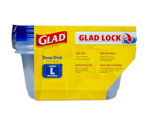 Glad GladWare Deep Dish Food Storage Containers with Lids, Large Rectangle BPA Free Plastic for Soups Salads and Meal Prep, Lock Tight Seal, Microwave Dishwasher Safe, 64 Oz, 3 Count - 6 Pack - size: 64 oz - 18 Count, style: Rectangle