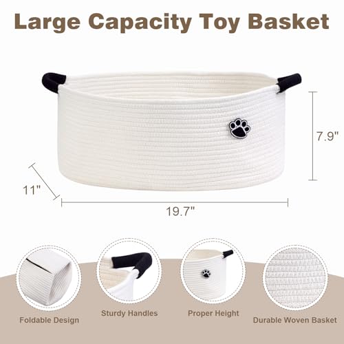 Optish Dog Toy Basket, Toy Box and Bin for Dog Cat Storage, 19.7" X 11" X 7.9" (30L) Large Woven Basket for Blanket Storage, Rope Baskets for Living Room, Bedroom, White - color: White, size: 19.7"L x 11"W x 7.9"H (30L)