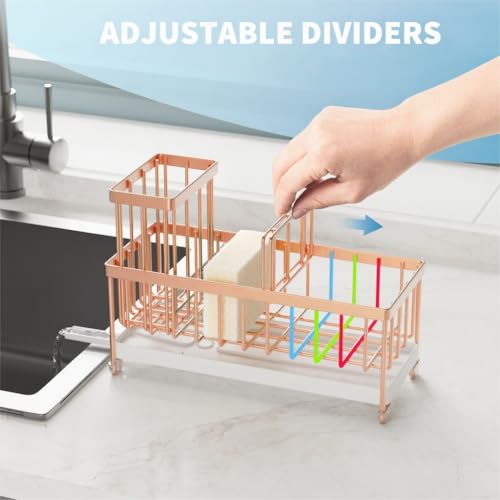 Cisily Sponge Holder for Kitchen Sink, Sink Caddy Organizer with High Brush Holder, Kitchen Countertop Organizers and Storage Essentials, Rustproof 304 Stainless Steel (Rose Gold, 9.25″) - color: Rose Gold