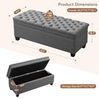 WUTUTUEE 51" Fabric Storage Ottoman Bench, Upholstered Rectangle End of Bed Storage Ottoman Tufted Living Room Bedroom Bench with Safety Hinge, Solid Wood Legs, Loads 500 lb(Dark Grey) - color: Dark Grey-fabric