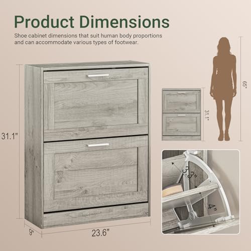 Haotian Enclosed Shoe Rack for Entryway, Narrow Shoe Cabinet with 2 Flip Drawers, Slim Shoe Storage Organizer for Hallway or Small Spaces, Grey, FSR137-HG - color: Grey, size: 2-Drawers