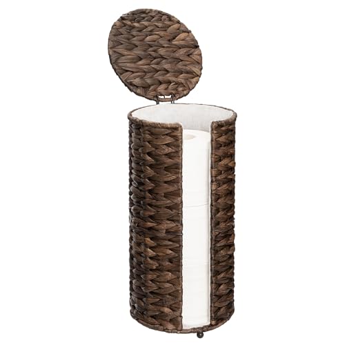 StorageWorks Free Standing Wicker Toilet Paper Holder Stand for Bathroom Storage, Decorative Water Hyacinth Toilet Paper Storage with Lid, 3 Rolls of Tissue Holder with a Built-in Cloth Lining, Brown - color: Brown（water Hyacinth）, size: 6¾"D(For 3 Roll)