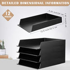 Wenqik 12 Pcs Stackable Paper Trays Rectangular Plastic Desk Holder Desktop Document File Organizer Storage Letter for Office Classroom (Black) - color: Black