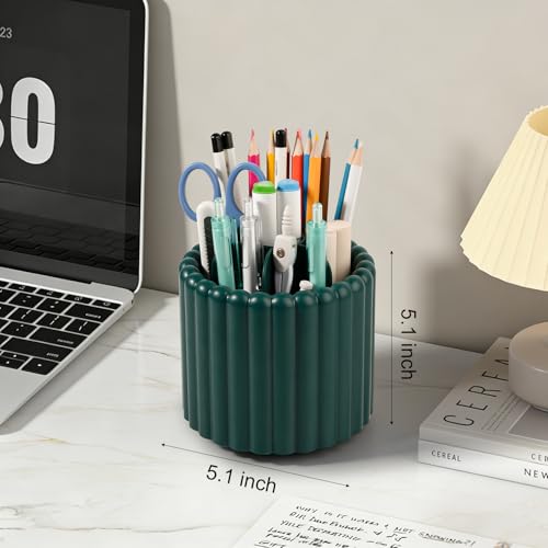 Anyoifax 360° Rotating Pen Holder 7 Slots Desk Organizer Removable Pencil Cup Plastic Art Supplies and Accessories Desktop Storage Box Caddy for Office, School, Home (Teal Green) - style: Stripe Teal Blue
