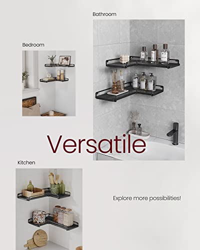 VASAGLE Corner Shelf Wall Mount Set of 2, Corner Floating Shelves, Small Corner Wall Shelf for Decor Storage, for Living Room Bedroom Kitchen Bathroom, Black ULLS831B22 - color: Black
