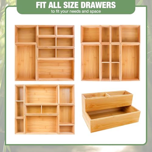 Bamboo Drawer Organizer Set, 8 PCS Multi-Use Wood Drawer Storage Boxes, Junk Drawer Organizer Divider Bins for Kitchen, Bathroom, Office Desk, Makeup, Jewelry, Utensils - color: Natural, size: 8PCS