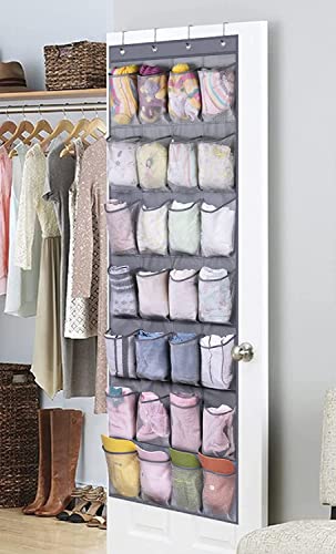 MISSLO 28 Large Pockets Hanging Shoe Rack Door Shoe Organizer Hanging Shoe Storage Hanger for Closet Mesh Holder, Grey - color: Grey, size: 22.6x65