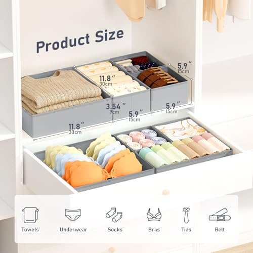 DIMJ Drawer Organizer Clothes Storage - 28 Pack Baby Dresser Organizer for Nursery, Foldable Closet Drawer Organizer Bins for Bedroom Organization, Fabric Storage Dividers for Socks, Underwears, Bras - color: Gray, size: 28 Pack