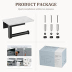 BWE Matte Black Toilet Paper Holder with Marble Shelf, Toilet Paper Roll Holder Wall Mounted, Toilet Paper Roll Holder with Phone Shelf 304 Stainless Steel Tissue Holder for Bathroom Washroom - color: Black