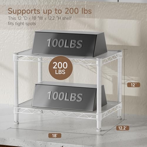 Golpart Small 2 Tier Shelves Storage Wire Shelving Unit Metal Shelf Adjustable Organizers Storage Shelving for Bathroom Laundry Room Kitchen Pantry12”D x 18”W x 12.2”H White - color: White, size: 2 shelves (12 "D X 18 "W X 12.2 "H)