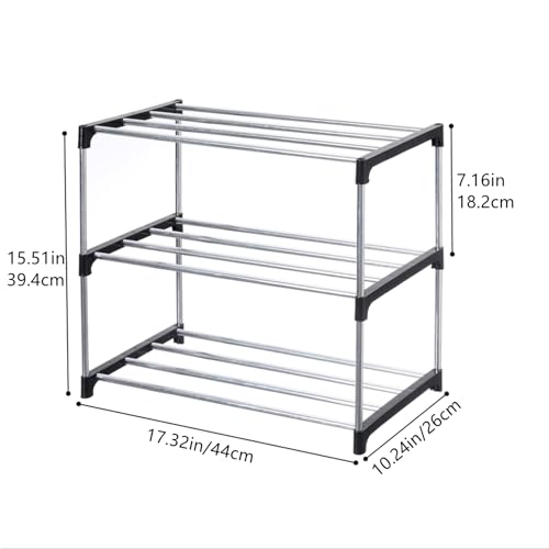 Jucaifu Stackable Small Shoe Rack, Entryway, Hallway and Closet Space Saving Storage and Organization (3-Tier, Black) - color: Black, size: 3-Tier