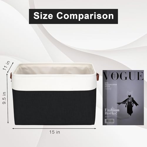 Bagnizer Storage Bins Large Fabric Storage Baskets for Shelves 3 Pack, Decorative Linen Closet Baskets with Handles for Organizing, Shelf, Clothes, Home, Office, 15x11x9.5Inches (Black&White) - color: Black / Off-White, size: Large -15"x11"x9.5"