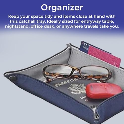 Valet Tray for Men and Women, EDC Catchall Organizer for Jewelry Phone Coins Wallet Keys, Catch All Tray for Bedside Entryway Desk, Dump Station Box, Folds Flat - color: Navy
