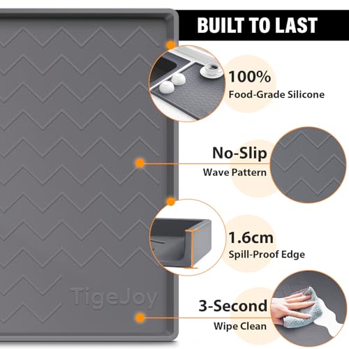 TigeJoy 34" x 19" Under Sink Mats for Kitchen Waterproof, Leak-Proof Silicone Mat Sink Protector and Cabinet Liner, Kitchen Essentials Organizer and Storage, Boot or Shoe Tray, Pet Feeding Mat - color: Beige, size: 19"W x 34"L