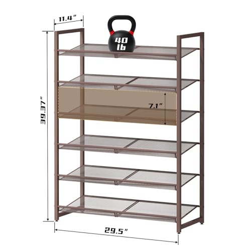 6-Tier Metal Large Shoe Rack,Tall Shoe Rack for Closet,entryway,Garage, with Adjustable Flat or Angled Shelves, Hold 20-26 Pairs Shoes - color: Bronze, size: 6Tier
