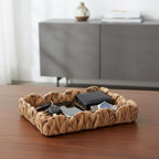 Rustic Wicker Key Basket for Entryway Table, Handwoven Valet Catchall Tray for Dresser, Decorative Petal-Arc Border Trays for Keys Wallet & More, 12"x8"