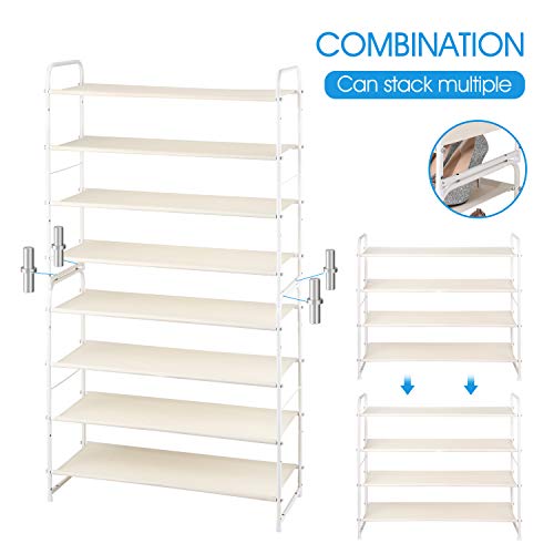 Simple Trending 4 Tier Stackable Shoe Rack, Expandable & Adjustable Fabric Shoe Shelf Storage Organizer, White - color: White, size: 4 Tiers, White