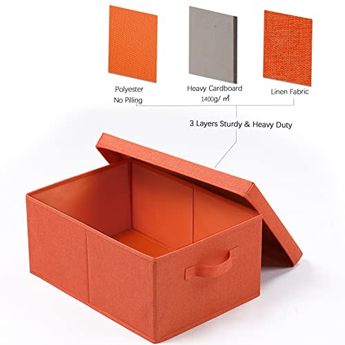 HOONEX Storage Bins with Lids for Organizing, Pack of 2, Storage Boxes with 2 Carrying Handles and Sturdy Heavy Cardboard, 16.5" L x 11.8" W x 7.5" H for Shoes, Books, Clothes, Nursery, Orange - color: Orange