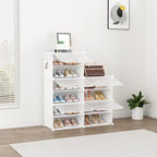 Shoe Rack 10 Tier Shoe Storage Cabinet with Door 20 Pair Tall Shoes Rack Organizer Free Standing Expandable Stable Plastic Easy Assembly Shoes Shelf for Closet Hallway Entryway Bedroom White - size: 16" Wide-20 Pairs