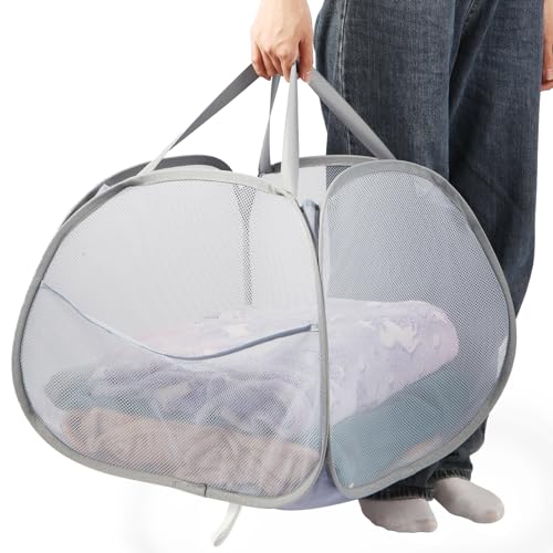 Collapsible Laundry Baskets, 90L Large Foldable Laundry Basket, Durable Mesh Pop Up Hampers for Laundry, Dirty Clothes Laundry Hamper for Bedroom, Bathroom, Dorm, Laundry Room, Travel or Camping Grey - color: Gray