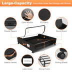 Larger Under Bed Storage with Wheels, 2-Pack XXL Underbed Shoe Storage with Clear Lid, Easy Pull-out Rolling Under Bed Storage Containers, Underbed Storage Bins for Clothes, Shoes, Black