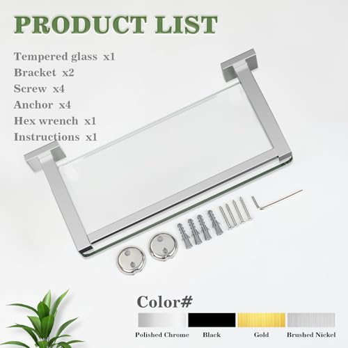 Alise Glass Shelves for Bathroom Wall, Tempered Glass Bathroom Shelf Wall Mounted, Modern Space Saving Floating Shelves 12 inch, Brushed Nickel - color: Brushed Nickel, size: 12 inch