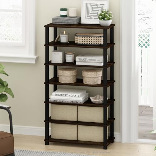 Furinno Turn-N-Tube Storage Shelves Set of 2, 4-Tier Stackable Standing Shelf, Open Corner Shelf, for Organization and Storage, Living Room, Garage, Home Office, Amber Pine - color: Amber Pine/Black, size: 4-Tier (Set of 2)