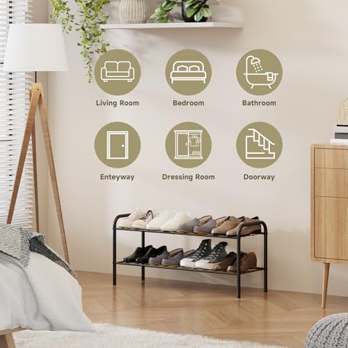 Shoe Rack,Long Shoe Organizer for Closet,Wide Shoe Storage for Entryway, 2 Tier Sturdy Metal Free Standing Shoe Shelf - size: 2-tier