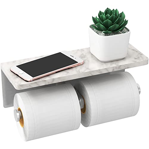 Brushed Nickel Toilet Paper Holder with Shelf, New Upgrade Double Toilet Paper Holder with Storage, Marble Roll Toilet Paper Wall Mount for Bathroom Washroom - color: Brushed Nickel, size: 2 Roll