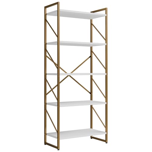 Shintenchi 2 Pieces 5 Tiers Bookshelf, Classically Tall Bookcase Shelf, Industrial Book Rack, Modern Book Holder in Bedroom/Living Room/Home/Office, Storage Rack Shelves for Books/Movies-Gold - color: 2pcs/Gold