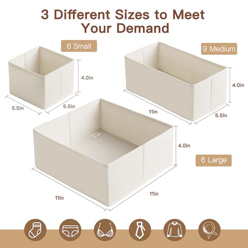 Criusia Drawer Organizer Clothes, 21 Pack Dresser Organizer for Baby Clothes, Underwear, Sock - Foldable Closet Organization and Storage Dividers Bins for Nursery, Bedroom (Oatmeal) - color: Oatmeal, size: 21PACK