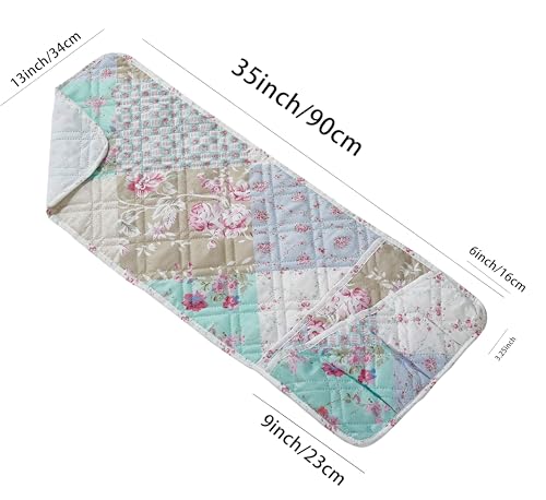 Brilliant Sunshine Blue and Green Rose Patchwork Couch Armrest 5 Pockets Organizer, Slip Resistant Armchair Caddy, Washable Remote Controls Holder, Storage for Magazine, Tablet, Phone, Blue Green - color: Blue Green