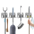 Broom Holder Wall Mount with Screws (4 Pack) Broom and Mop Organizer Wall Hanging, Anti-Slip Mop Holder Broom Hanger with Hooks, Stainless Steel Tool Rack for Garden Garage Organization - color: Silver