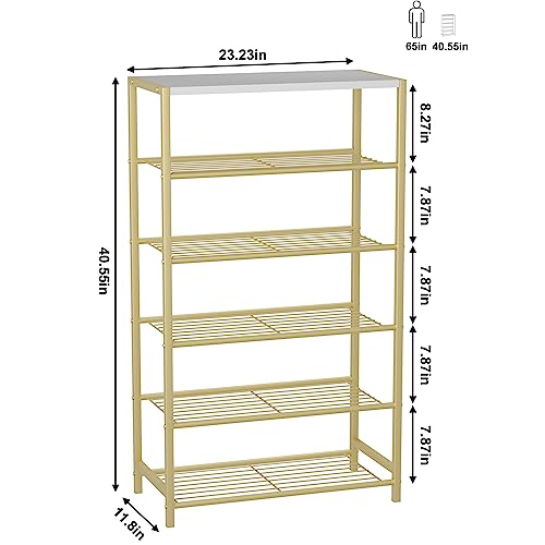 HOMEFORT Shoe Rack 6-Tier, Shoe Storage Shelf, Industrial Shoe Tower, Narrow Shoe Organizer for Closet Entryway, Small Shoe Rack Table with Durable Metal Shelves,Gold - color: Gold, size: 6-Tier (11.8"D x 23.23"W x 40.55"H)