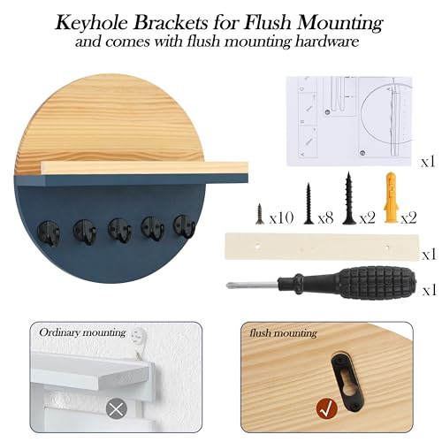 Gurfuy Blue Key Holder for Wall with Shelf - Wood Mail Organizer and Rack with Shelf Hooks Wall Mounted for Entryway Decor Magazines Letter Storage Farmhouse Living Room Bedroom Doorway - color: Blue