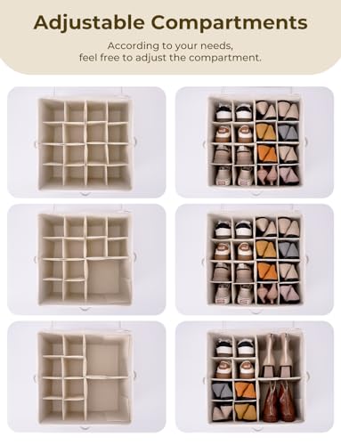 StorageWorks Shoe Organizer for Closet, Fits up to 16 Pairs, Shoe Cubby Storage Containers with Adjustable Dividers and Clear Cover, Khaki and Beige Stripes - color: Gray and White Stripes, size: Medium