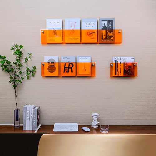 ROYALITA 2-Pack Acrylic Magazine Holder Brochure Holder, 17" Record Holder Magazine Rack, Fashion Hanging Bookshelf Literature Storage Rack for Waiting Room, Living Room, Office, Orange 17 Inch - color: Orange, size: 17 Inch