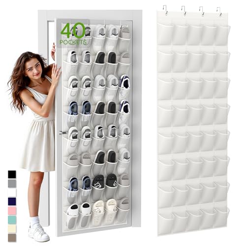 Unjumbly Over the Door Shoe Organizer with 40 Large Breathable Mesh Pockets, Space Saving Shoe Holder, Hanging Shoe Rack for Entryway Bedroom Closet Storage (White, 40 Pockets) - color: White, size: 40 Pockets